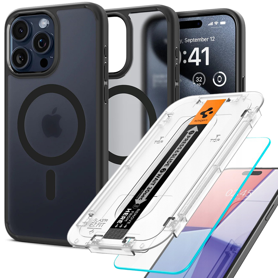 Spigen zadná strana pre Apple iPhone 15 Pro Ultra Hybrid Mag číry + tvrdené sklo Spigen pre Apple iPhone 15 Pro 1 ks.